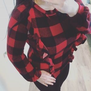 Buffalo Plaid Ruffle Sweater
